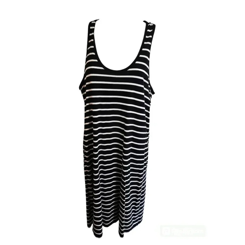 Joe Fresh Womens Black White Striped Midi Dress Racerback Minimalist Y2K Summer - Picture 2 of 6